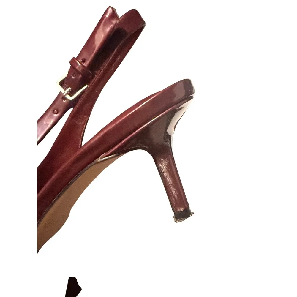 Marc Fisher Women Dark Red Patent Bow Slingback Kitten Heels Size 6M